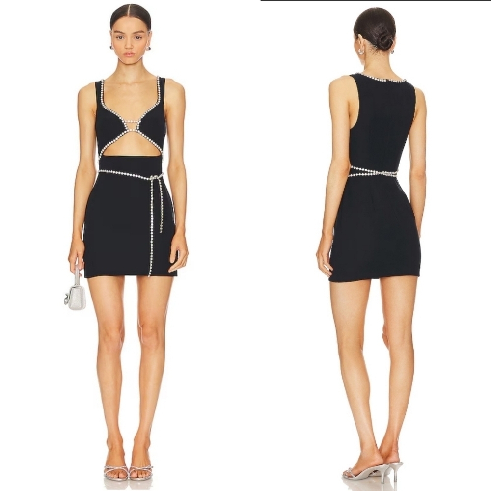 Majorelle Matteson Rhinestones Mini Dress White XS Black